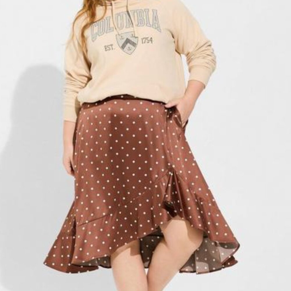 torrid Midi Stretch Satin Hi-Low Ruffle Skirt NWT